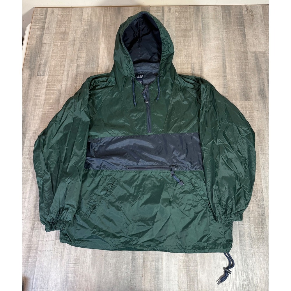 Vintage GAP Anorak Windbreaker Jacket Mens Large Green Blue Half Zip Spellout